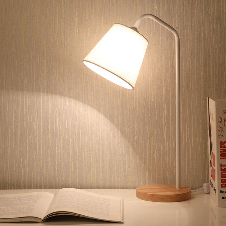 Nordic Minimalist Cone Linen Shade Wood Base 1-Light Table Lamp