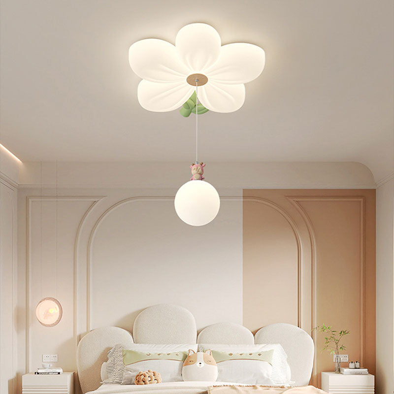 Contemporary Creative Kids Flower Shaped Iron Plastic LED Flush Mount Ceiling Light For Bedroom