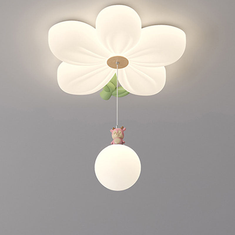 Contemporary Creative Kids Flower Shaped Iron Plastic LED Flush Mount Ceiling Light For Bedroom