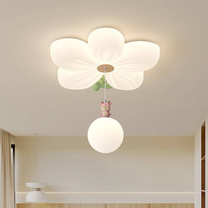 Contemporary Creative Kids Flower Shaped Iron Plastic LED Flush Mount Ceiling Light For Bedroom