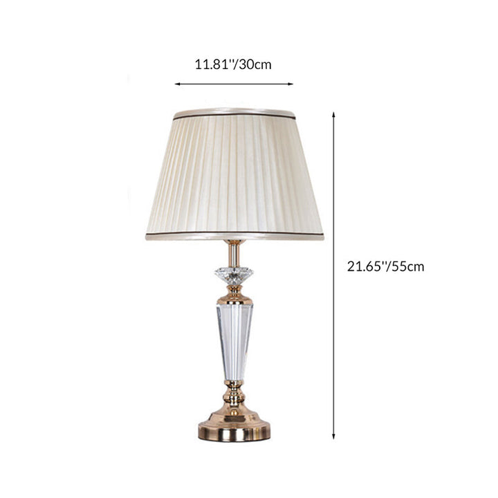 Traditional French Conical Hardware Crystal Fabric 1-Light Table Lamp For Bedroom
