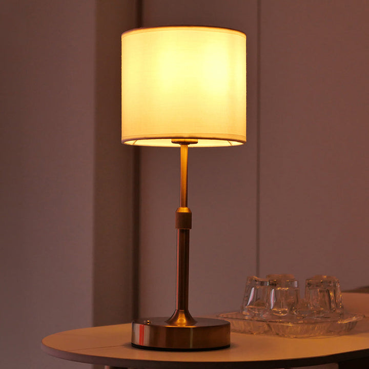 Modern Minimalist Liftable Cylindrical Metal Fabric 1-Light Table Lamp for Bedroom