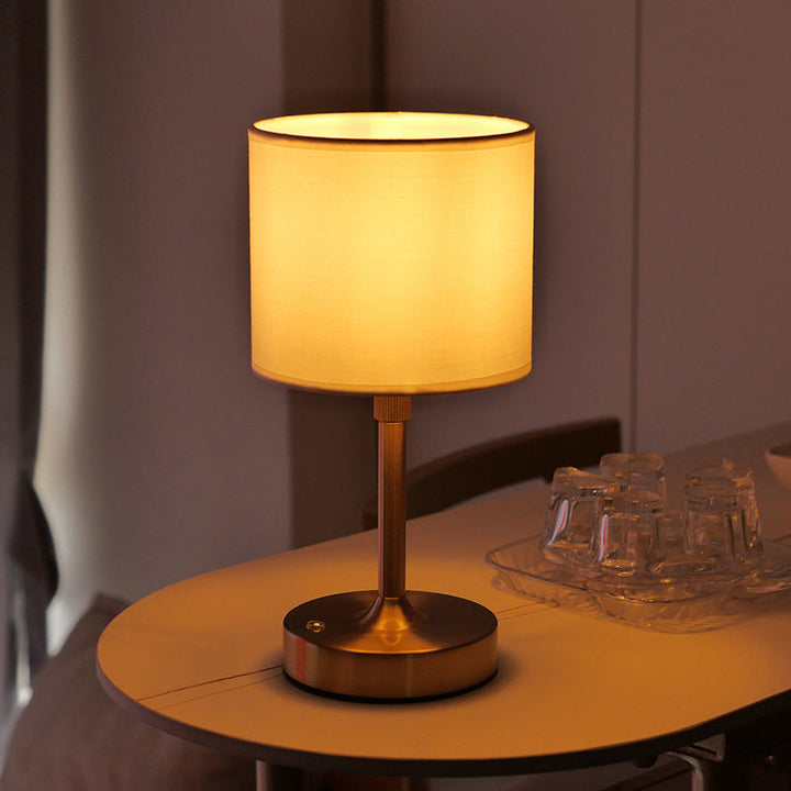 Modern Minimalist Liftable Cylindrical Metal Fabric 1-Light Table Lamp for Bedroom