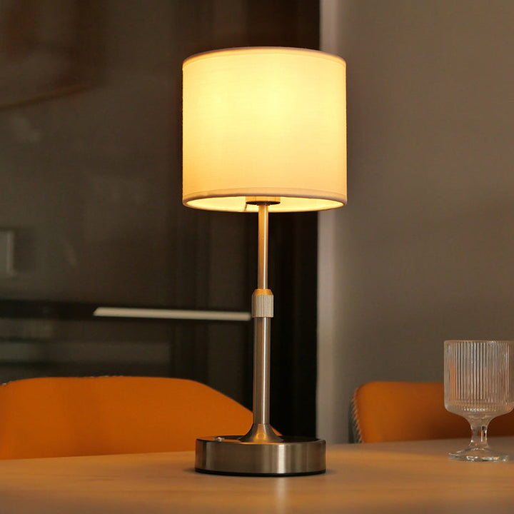 Modern Minimalist Liftable Cylindrical Metal Fabric 1-Light Table Lamp for Bedroom