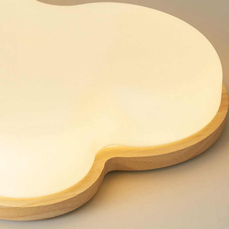 Modern Minimalist Kids Cloud-Shaped Rubberwood Acrylic LED Flush Mount Ceiling Light For Bedroom