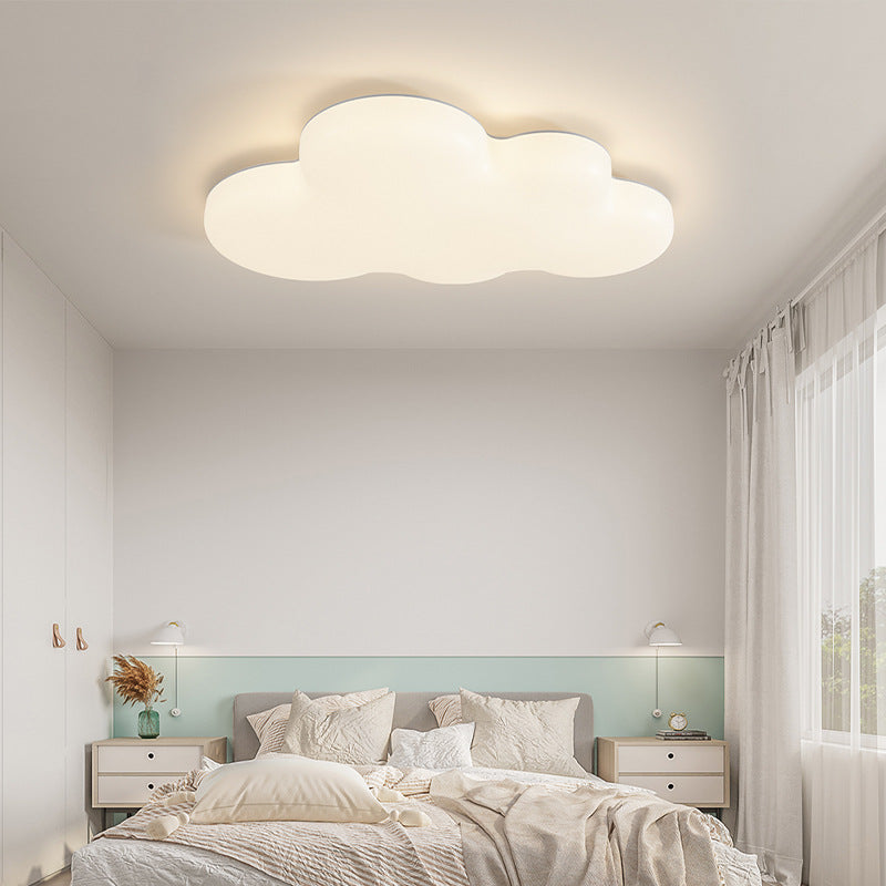 Modern Minimalist Kids Cloud-Shaped Rubberwood Acrylic LED Flush Mount Ceiling Light For Bedroom