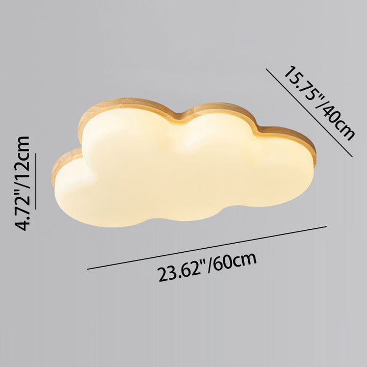 Modern Minimalist Kids Cloud-Shaped Rubberwood Acrylic LED Flush Mount Ceiling Light For Bedroom