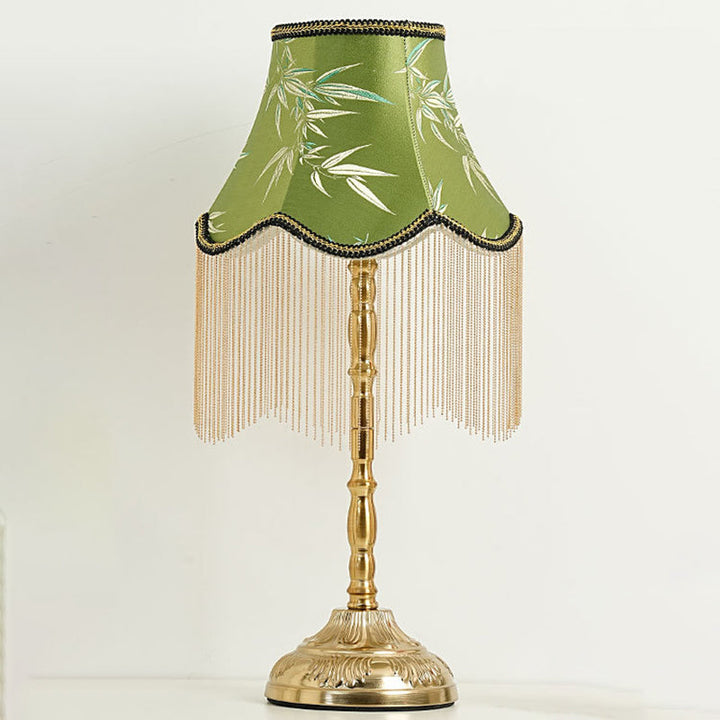 Traditional Vintage Cylindrical Bamboo Pattern Tassel Iron Fabric 1-Light Table Lamp For Bedroom