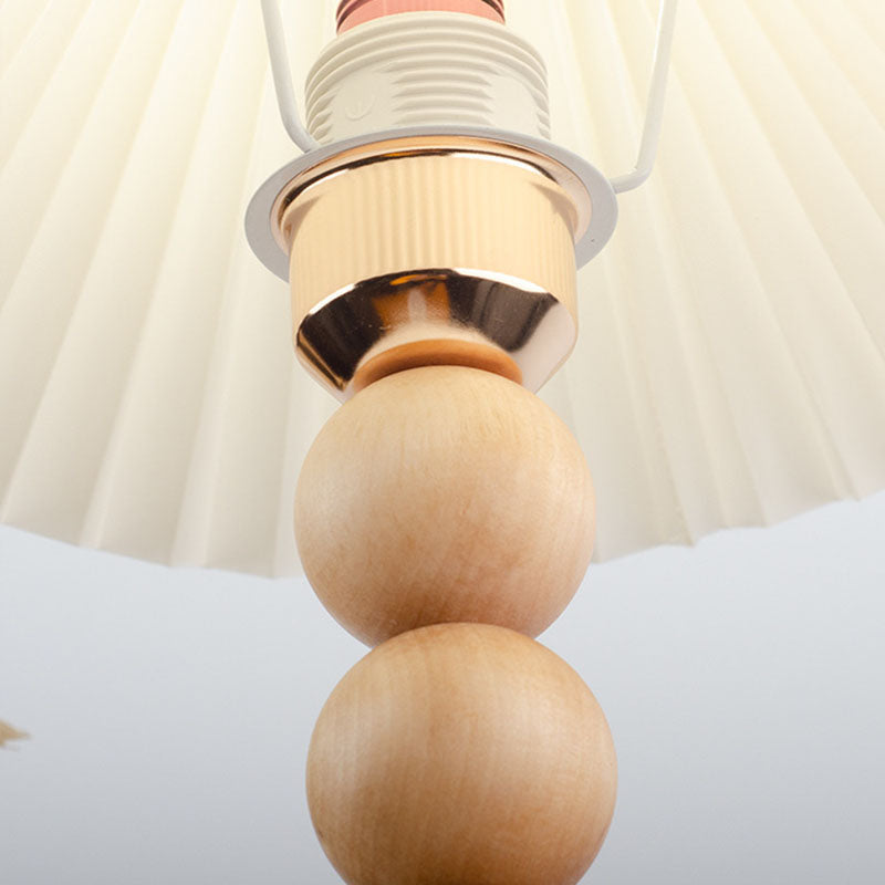 Traditional Vintage Pleated Gourd Shaped Oak Fabric 1-Light Table Lamp For Bedroom