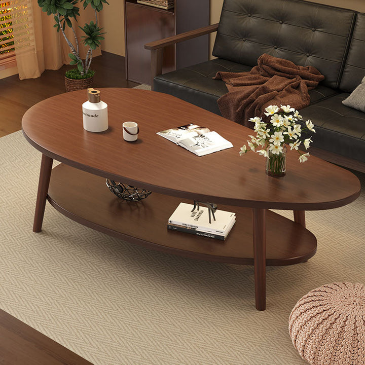 Traditional Chinese Mango Shape MDF Wood Coffee Table 2-Tier For Living Room