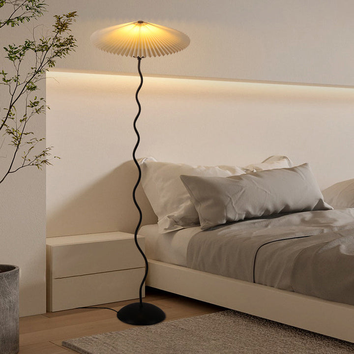 Traditional Japanese Fabric Iron Umbrella 1-Light Standing Floor Lamp For Living Room