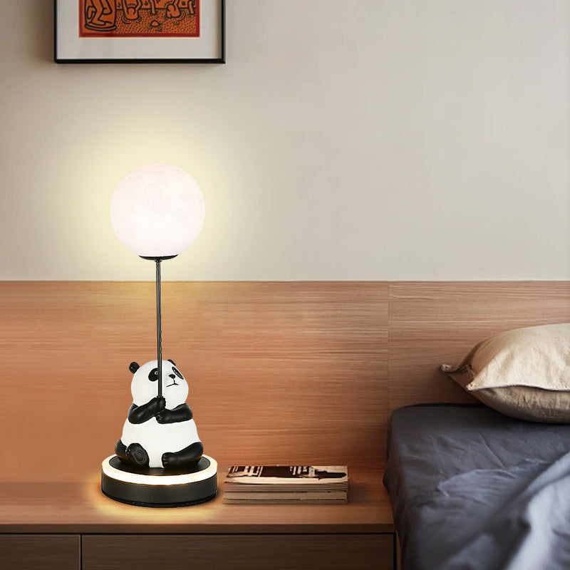 Contemporary Creative Panda Resin Base PVC Lampshade LED Table Lamp For Bedroom