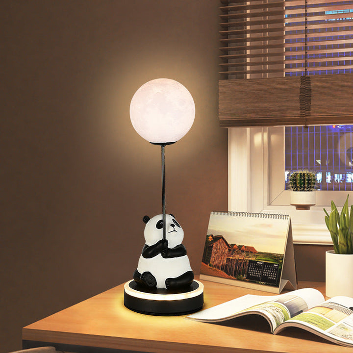 Contemporary Creative Panda Resin Base PVC Lampshade LED Table Lamp For Bedroom