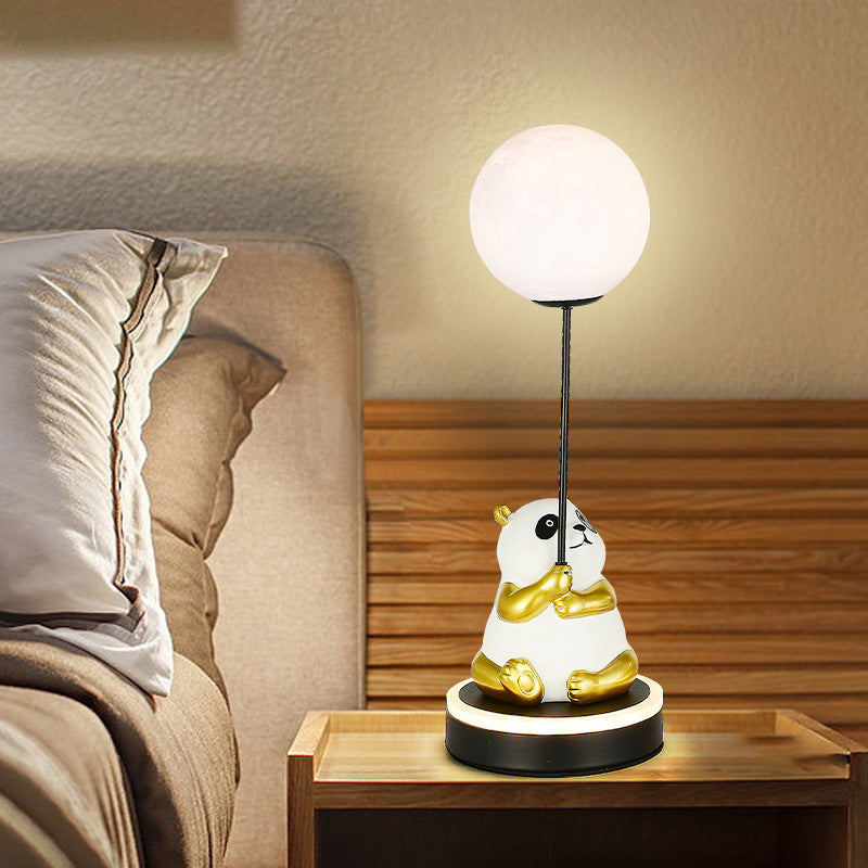 Contemporary Creative Panda Resin Base PVC Lampshade LED Table Lamp For Bedroom