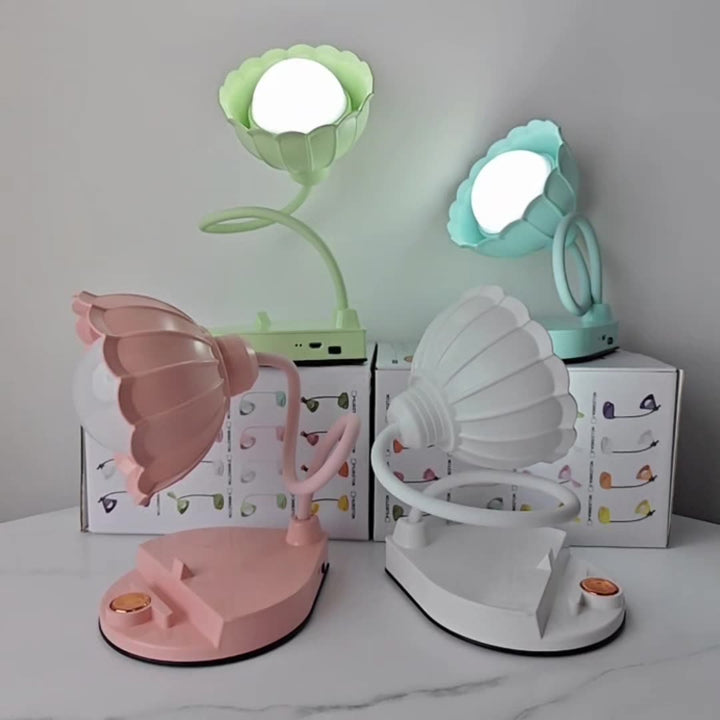 Contemporary Nordic Twistable Flower ABS Lampshade Round Base LED Table Lamp For Bedroom