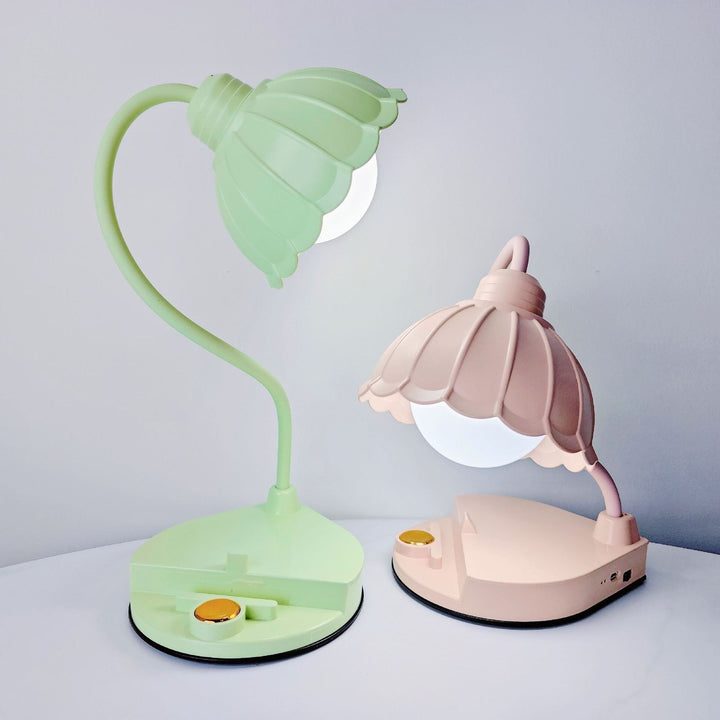 Contemporary Nordic Twistable Flower ABS Lampshade Round Base LED Table Lamp For Bedroom