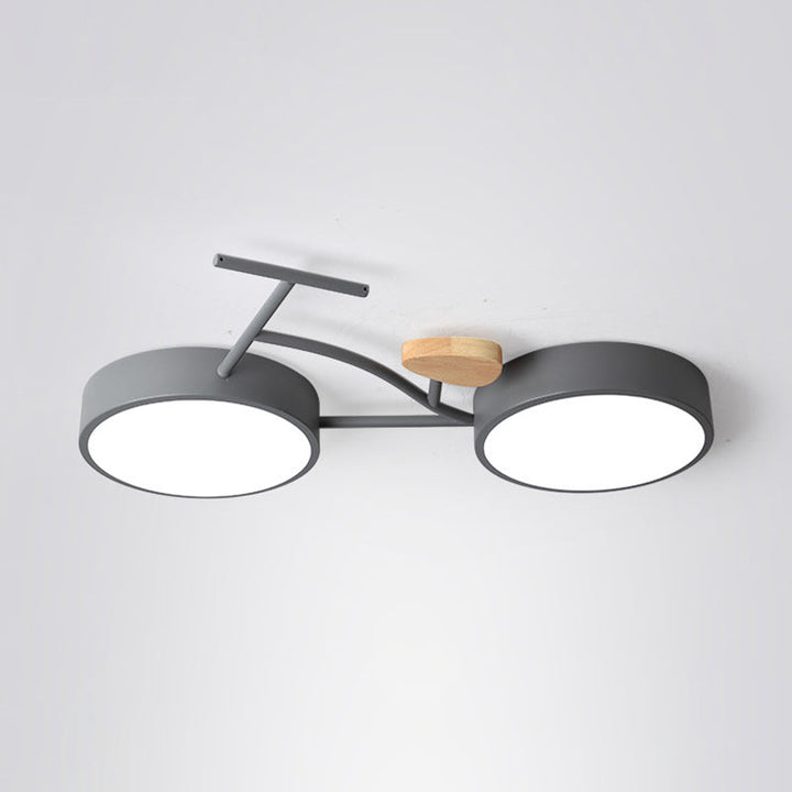 Contemporary Creative Bike Iron Wood Acrylic LED Flush Mount Ceiling Light For Bedroom