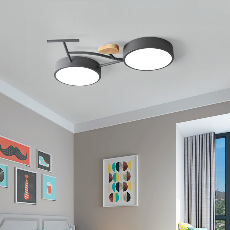 Contemporary Creative Bike Iron Wood Acrylic LED Flush Mount Ceiling Light For Bedroom