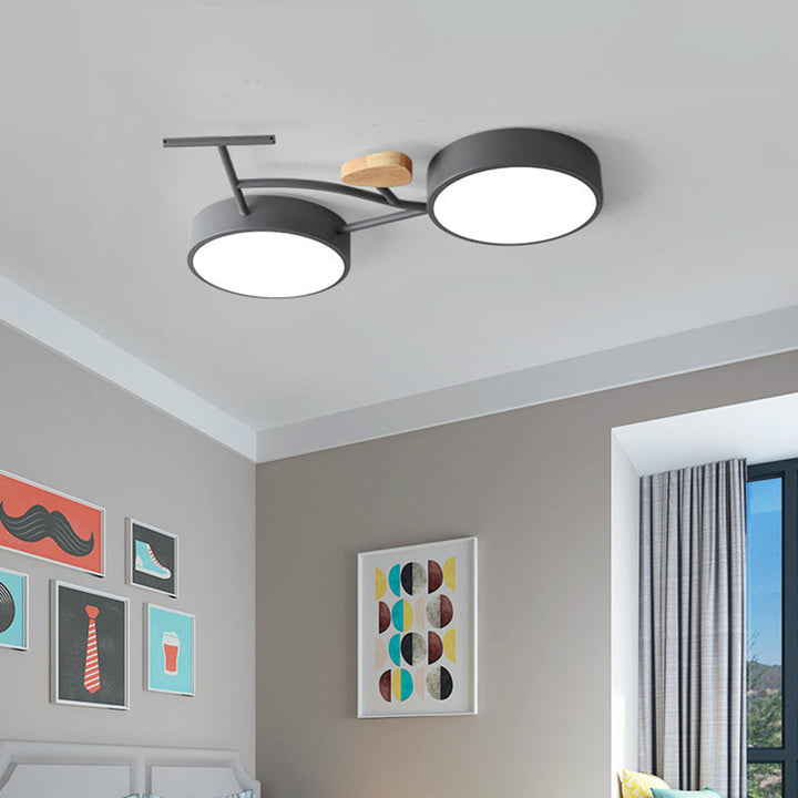 Contemporary Creative Bike Iron Wood Acrylic LED Flush Mount Ceiling Light For Bedroom