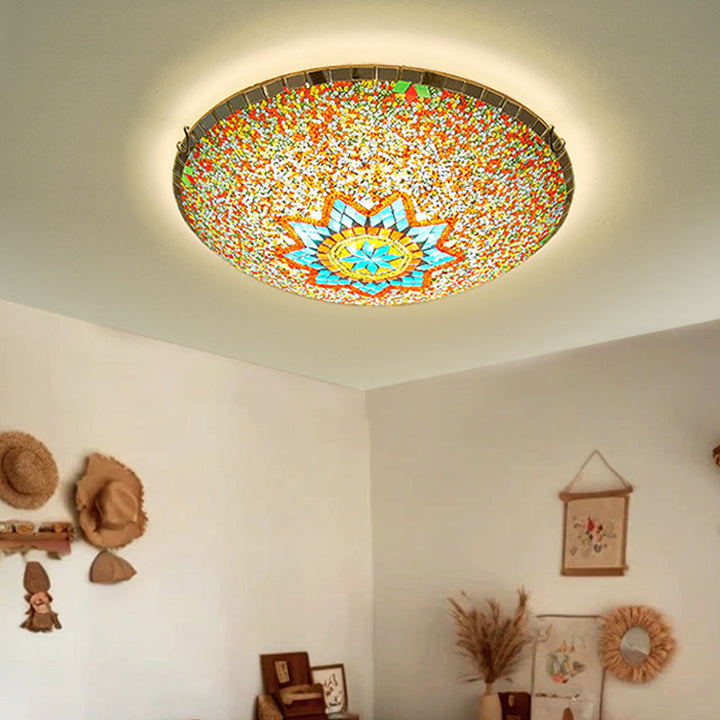 Traditional Tiffany Semicircle Hardware Glass 2/3/4 - Light Flush Mount Ceiling Light For Living Room