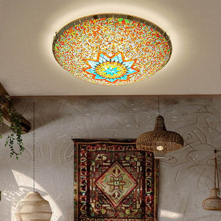 Traditional Tiffany Semicircle Hardware Glass 2/3/4 - Light Flush Mount Ceiling Light For Living Room