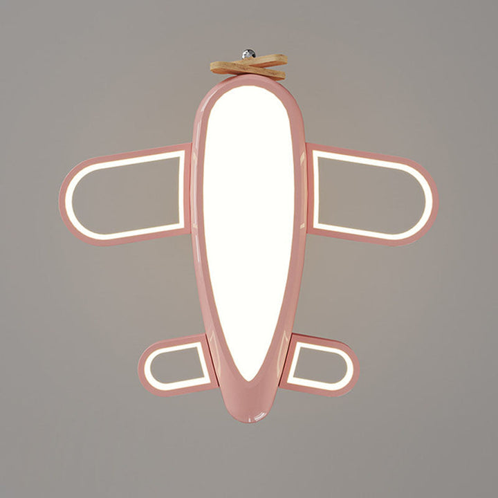 Contemporary Creative Aircraft-Inspired Wrought Iron PE Solid Wood Kids LED Pendant Light For Bedroom