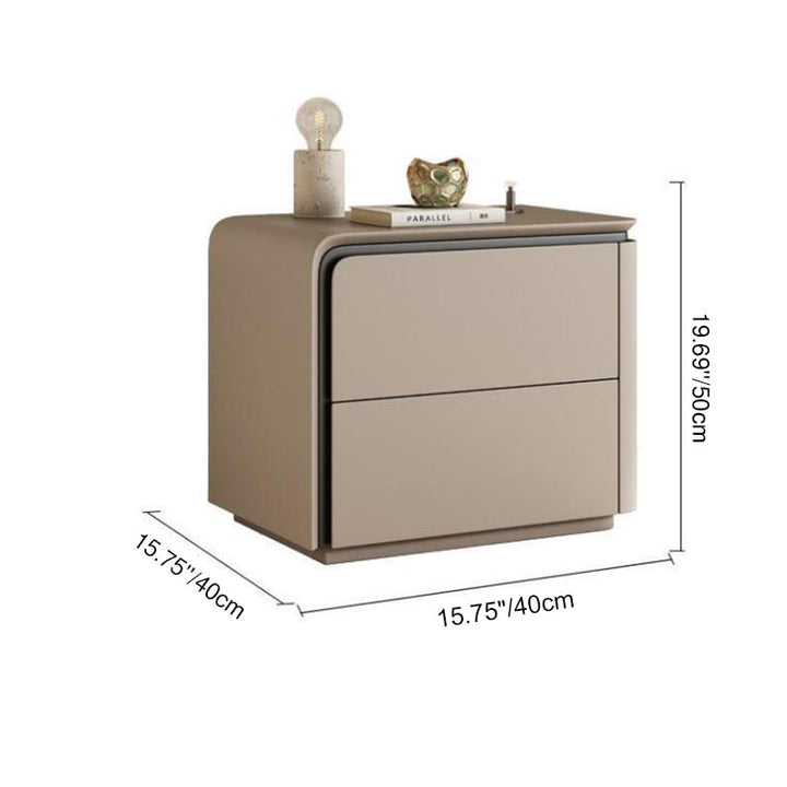 Modern Minimalist Rounded-Edge Microfiber Leather Solid Wood Nightstand 2-Drawer For Bedroom