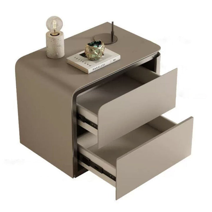 Modern Minimalist Rounded-Edge Microfiber Leather Solid Wood Nightstand 2-Drawer For Bedroom
