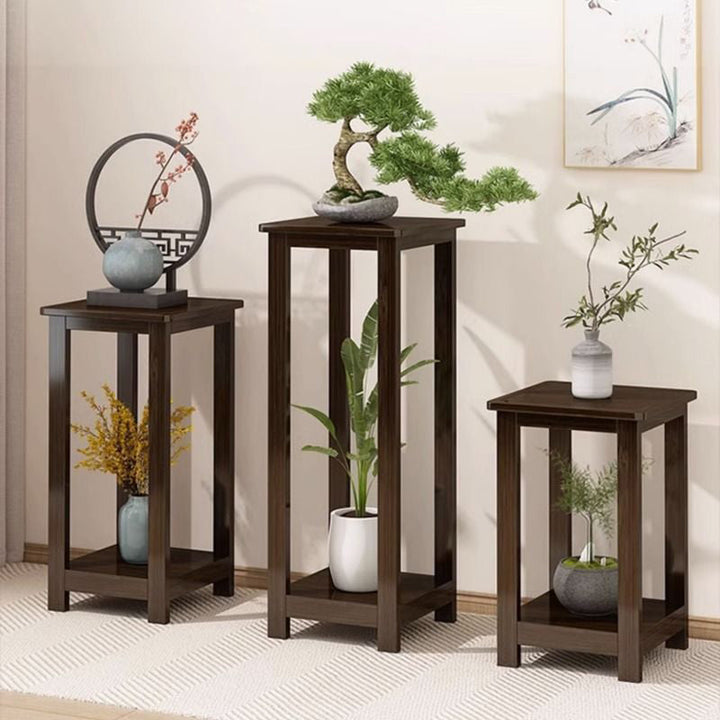 Traditional Chinese Square Nan Bamboo Console Table 1/2-Tier For Living Room