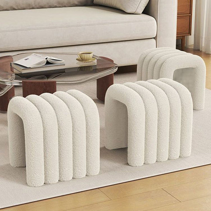 Contemporary Creative Arch Design Velvet Fabric Solid Wood Vanity Stool Backless Armless For Bedroom