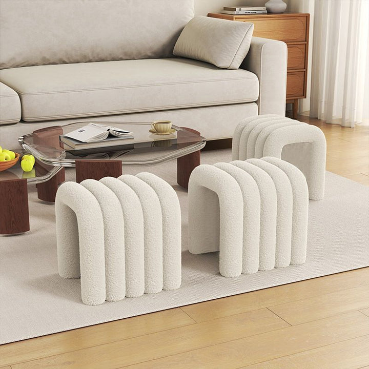 Contemporary Creative Arch Design Velvet Fabric Solid Wood Vanity Stool Backless Armless For Bedroom
