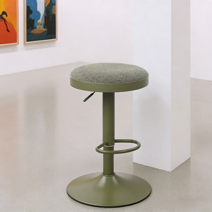 Modern Minimalist Carbon Steel Cotton-Linen Cylindrical Bar Stool Backless For Dining Room &amp; Kitchen