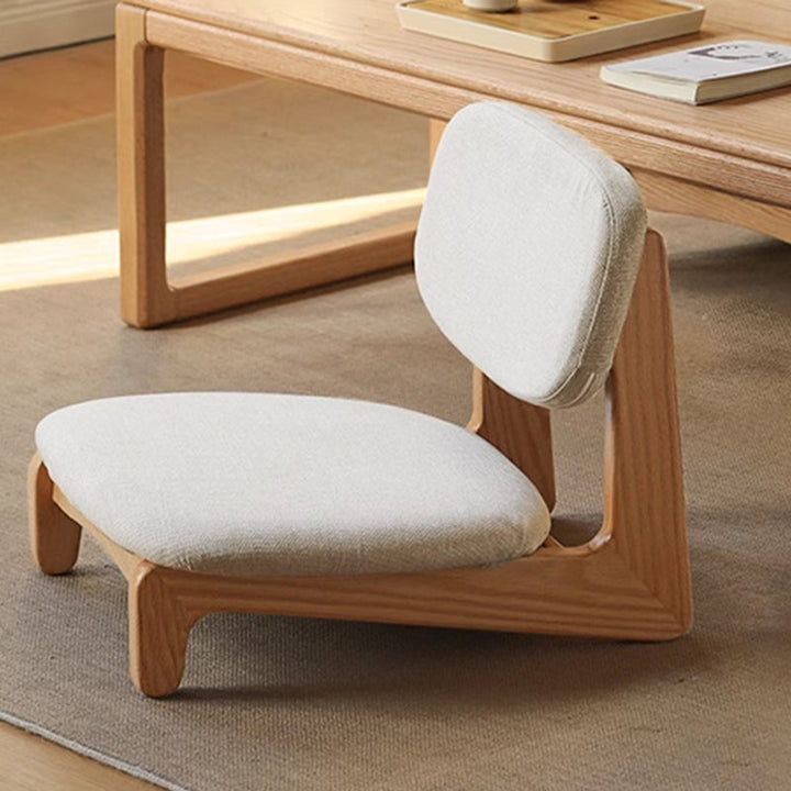 Traditional Japanese Rectangular Solid Wood Cotton-Linen Low Stool Backrest Armless For Living Room