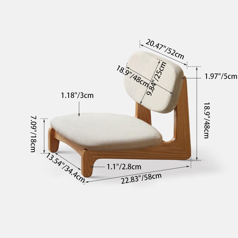 Traditional Japanese Rectangular Solid Wood Cotton-Linen Low Stool Backrest Armless For Living Room