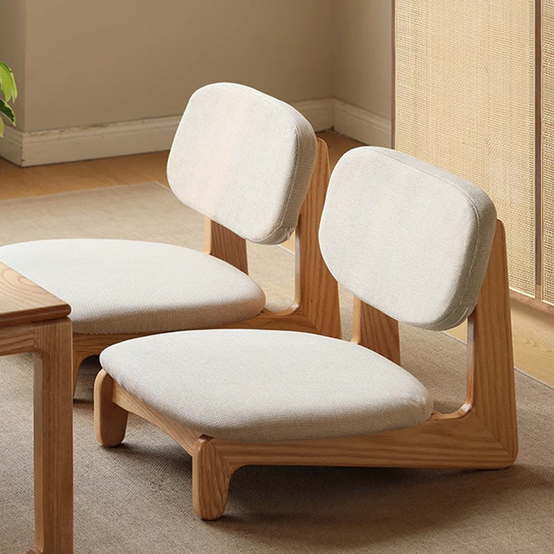 Traditional Japanese Rectangular Solid Wood Cotton-Linen Low Stool Backrest Armless For Living Room