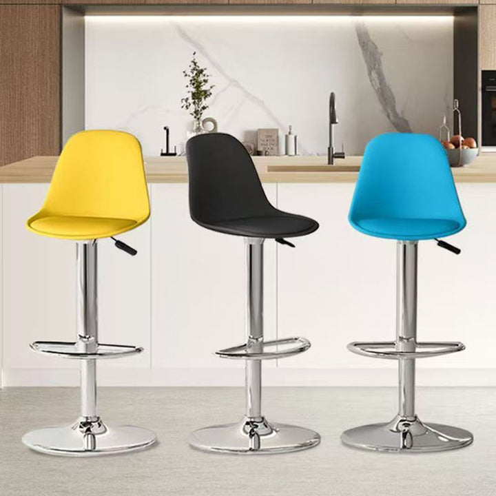 Modern Minimalist Curved PP Stainless Steel Artificial Leather Bar Stool Backrest Armless For Dining Room &amp; Kitchen