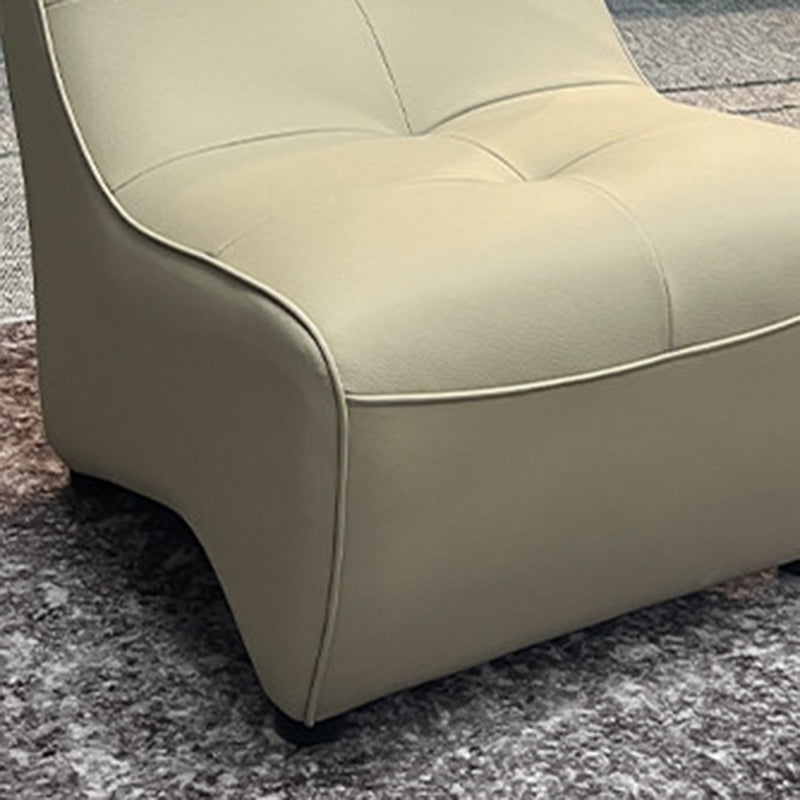 Modern Minimalist Rectangular Curved PU Leather Solid Wood Accent Chair Backrest Armless For Living Room