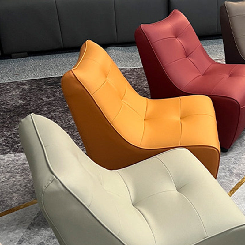 Modern Minimalist Rectangular Curved PU Leather Solid Wood Accent Chair Backrest Armless For Living Room