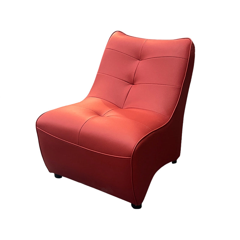 Modern Minimalist Rectangular Curved PU Leather Solid Wood Accent Chair Backrest Armless For Living Room