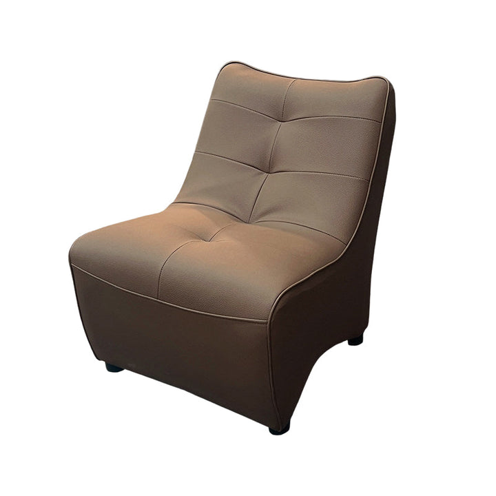 Modern Minimalist Rectangular Curved PU Leather Solid Wood Accent Chair Backrest Armless For Living Room