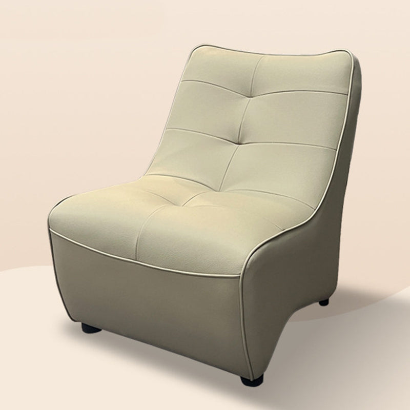 Modern Minimalist Rectangular Curved PU Leather Solid Wood Accent Chair Backrest Armless For Living Room