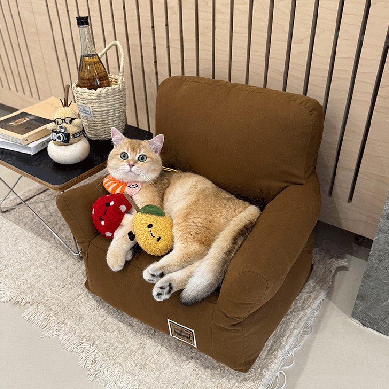 Modern Minimalist Rectangular Fabric PP Cotton Cat Bed Pet Accent Chair Backrest Armrest For Living Room