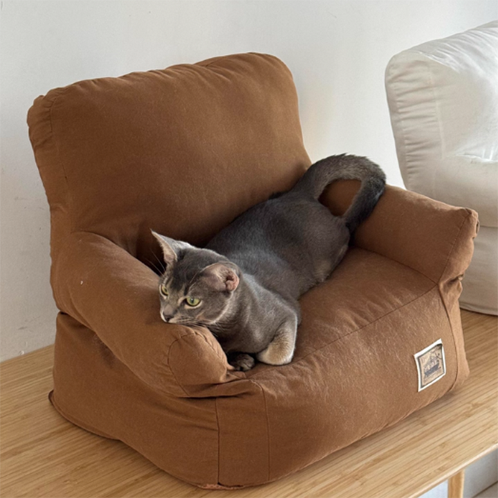Modern Minimalist Rectangular Fabric PP Cotton Cat Bed Pet Accent Chair Backrest Armrest For Living Room