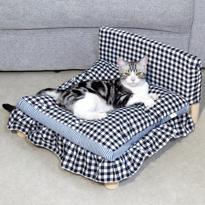 Modern Minimalist Rectangular Pine Wood Beechwood Cotton Linen Oxford Fabric Cat Bed 4-Leg For Bedroom