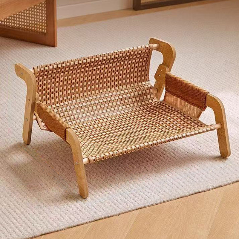 Modern Minimalist Rectangular Medium Density Fiberboard Solid Wood Rattan Cat Bed Backrest Armrest For Bedroom
