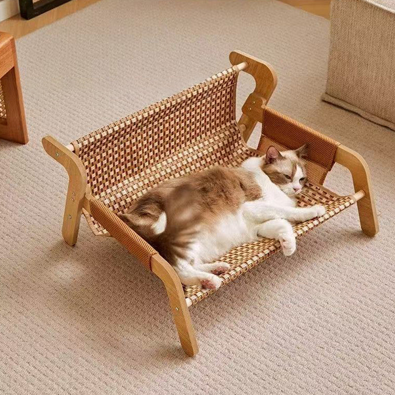 Modern Minimalist Rectangular Medium Density Fiberboard Solid Wood Rattan Cat Bed Backrest Armrest For Bedroom