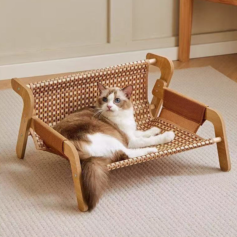 Modern Minimalist Rectangular Medium Density Fiberboard Solid Wood Rattan Cat Bed Backrest Armrest For Bedroom