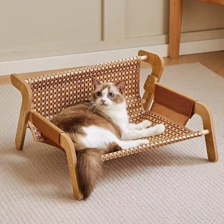 Modern Minimalist Rectangular Medium Density Fiberboard Solid Wood Rattan Cat Bed Backrest Armrest For Bedroom