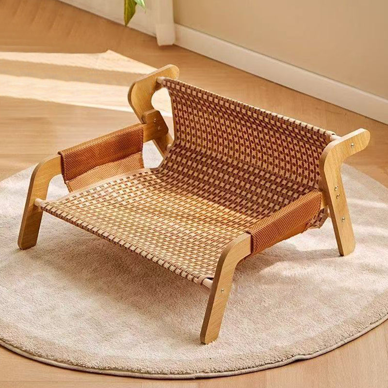 Modern Minimalist Rectangular Medium Density Fiberboard Solid Wood Rattan Cat Bed Backrest Armrest For Bedroom