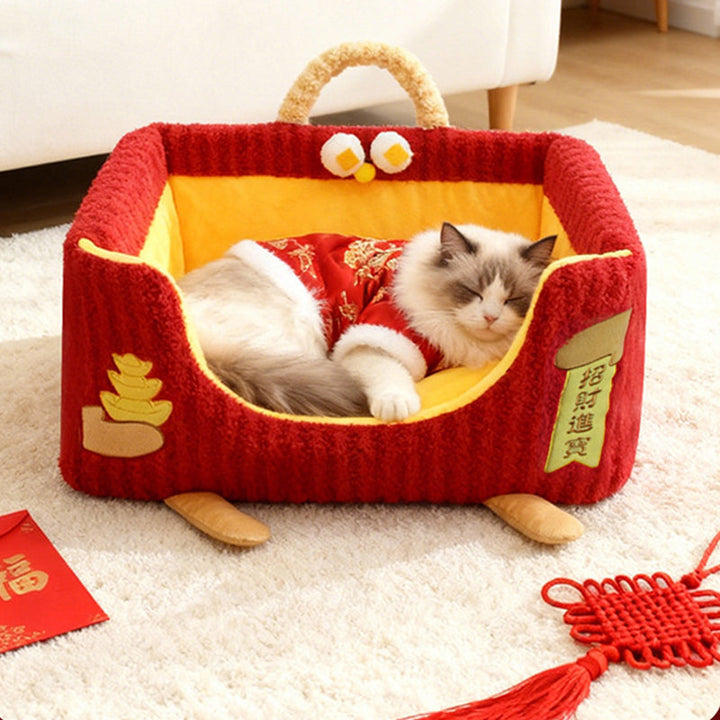 Contemporary Creative Rectangular Ultra-Soft Plush Fabric Crystal Velvet Anti-Slip Dotted Fabric Dog Bed Cat Bed With Handle For Bedroom